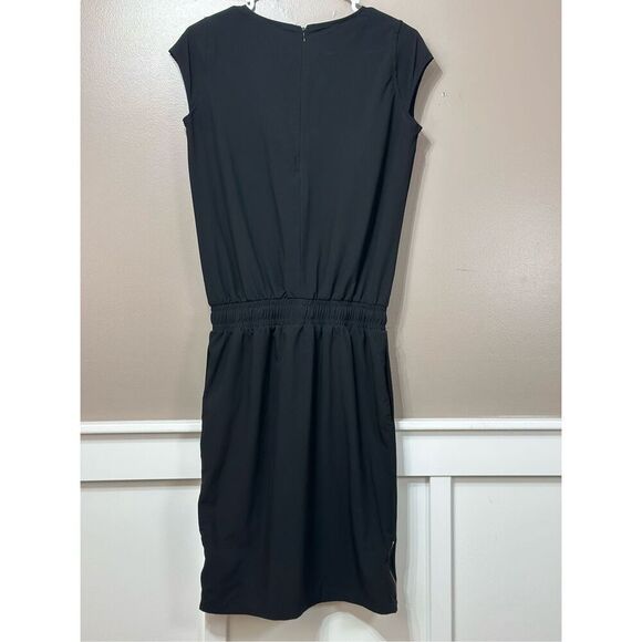 NWOT Albion Going Places Nylon Dress Black Cap Sleeves Drawstring Waist Women's - Picture 13 of 14